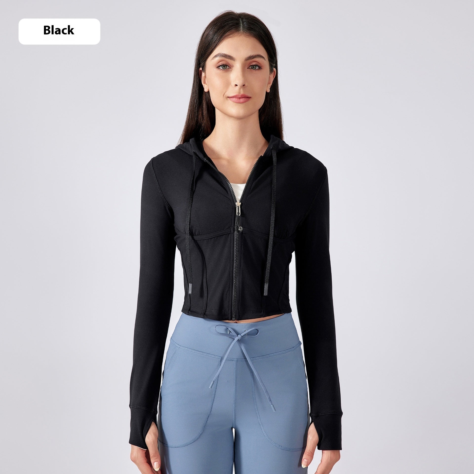 Exercise Yoga Clothes Hooded Waist-controlled Slimming Long Sleeve